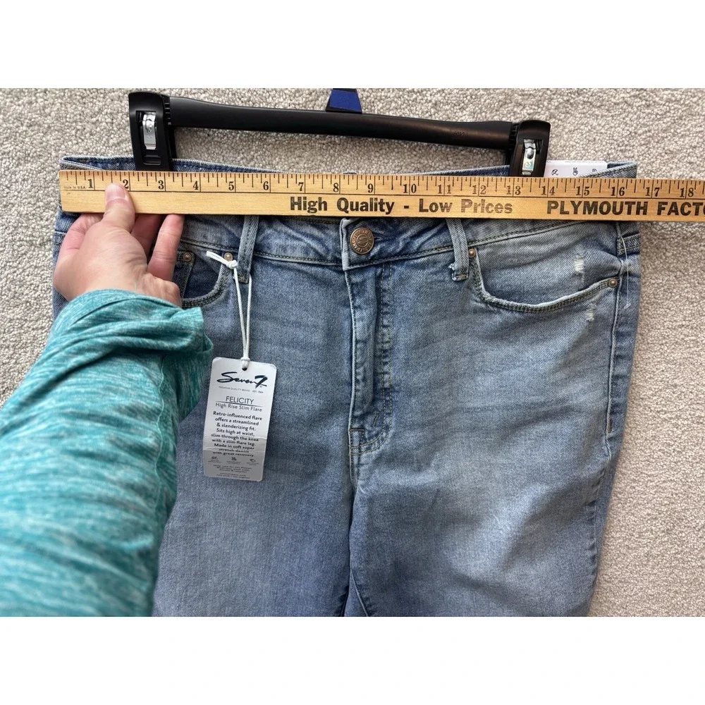 Seven 7 Jeans Wmns 12 (Fits 33x32) Blue Denim Distressed Felicity Slim Flare NEW - Picture 7 of 10